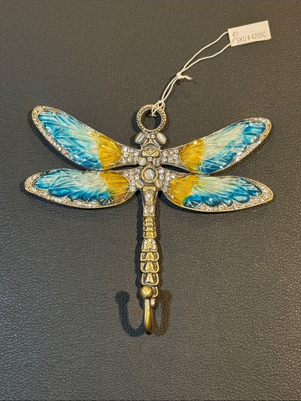 NWT Dragonfly Wall Hook with Blue and Yellow Enamel Wings